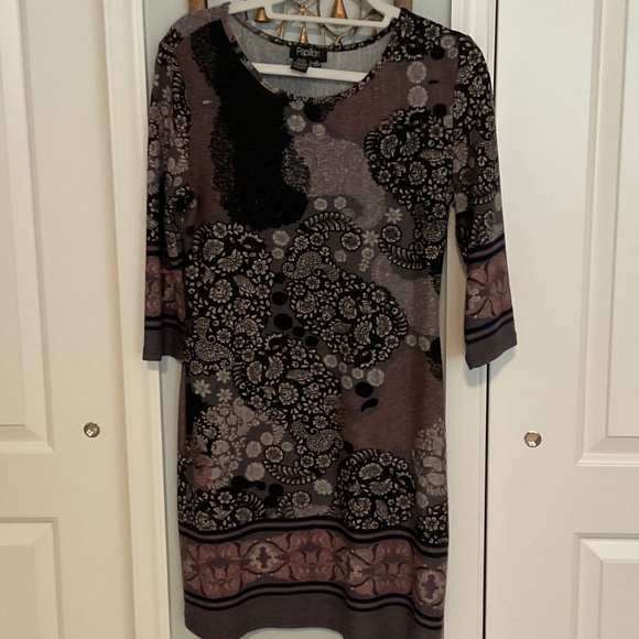 Papillon Dresses & Skirts - Papillon Black, Gray and Purple 3/4 Sleeve Sweater Dress